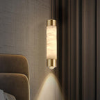 Contemporary Luxury Brass and Alabaster Cylinder LED Pendant Light for Bedroom