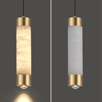 Contemporary Luxury Brass and Alabaster Cylinder LED Pendant Light for Bedroom