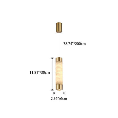Contemporary Luxury Brass and Alabaster Cylinder LED Pendant Light for Bedroom