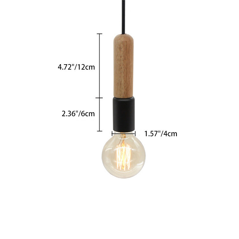Modern Minimalist Wood & Metal Cylindrical 1-Light Pendant Light For Living Room