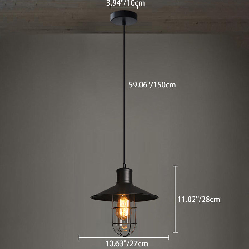 Contemporary Industrial Iron Cone Cage 1-light Pendant Light for Living Room