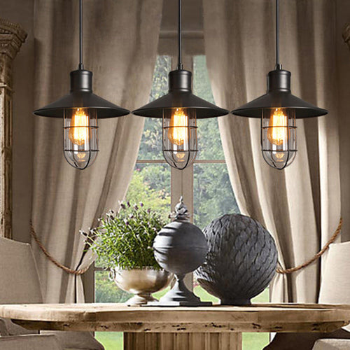 Contemporary Industrial Iron Cone Cage 1-light Pendant Light for Living Room