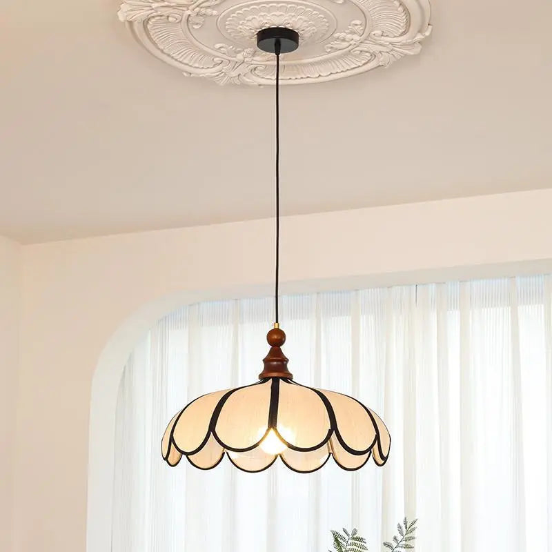 Traditional French Jute Iron Wood Floral 1-light Pendant Light for Living Room BulbSquare