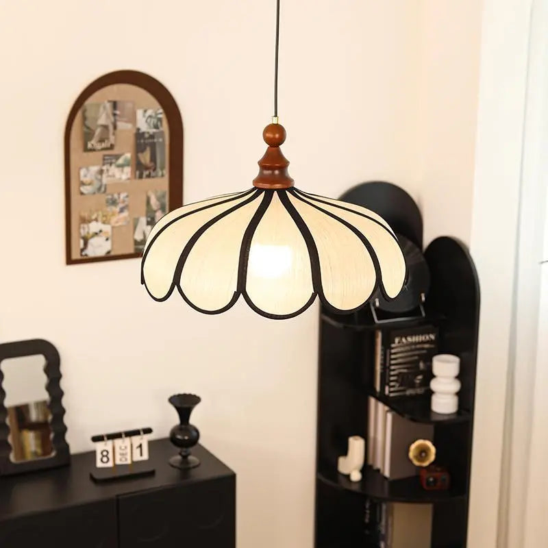 Traditional French Jute Iron Wood Floral 1-light Pendant Light for Living Room BulbSquare
