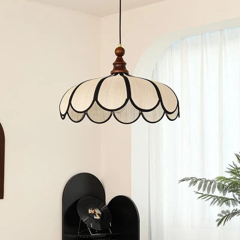 Traditional French Jute Iron Wood Floral 1-light Pendant Light for Living Room BulbSquare