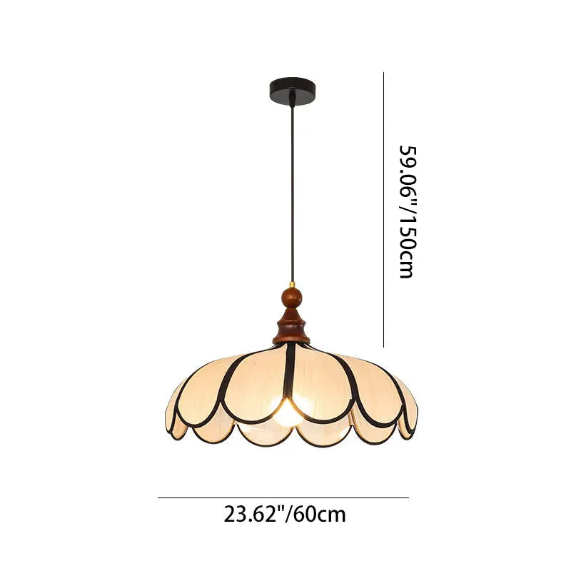 Traditional French Jute Iron Wood Floral 1-light Pendant Light for Living Room BulbSquare