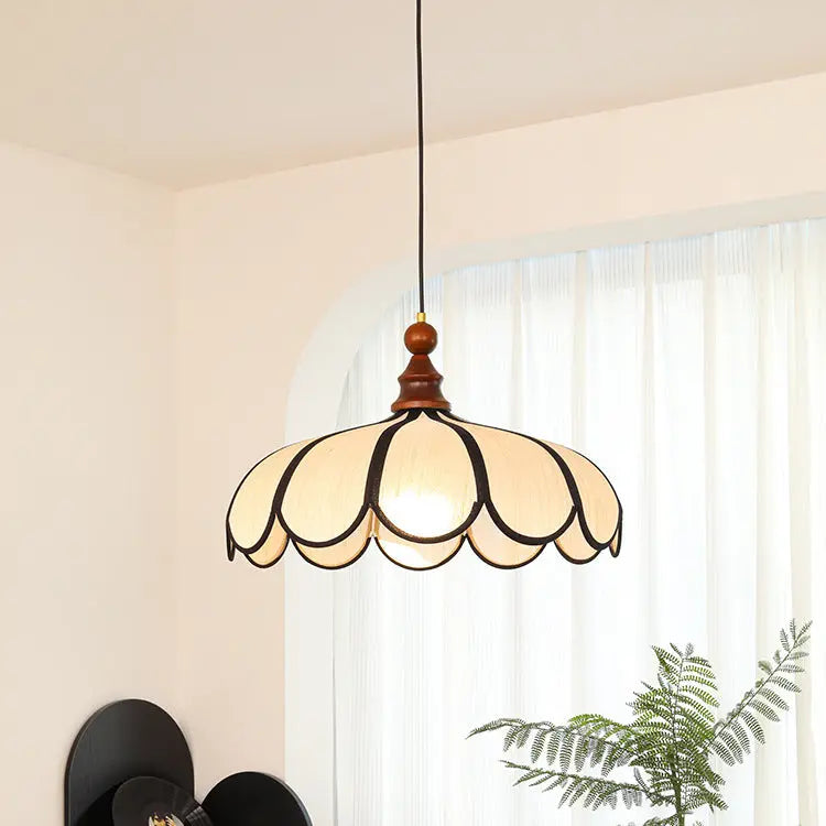 Traditional French Jute Iron Wood Floral 1-light Pendant Light for Living Room BulbSquare