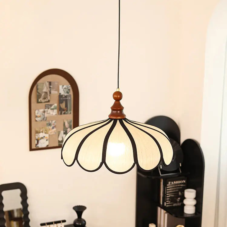 Traditional French Jute Iron Wood Floral 1-light Pendant Light for Living Room BulbSquare