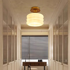 Contemporary Retro Walnut Wood Metal Glass Floral 1-light Semi-flush Mount Ceiling Light for Living Room