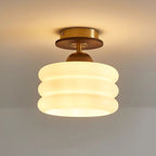 Contemporary Retro Walnut Wood Metal Glass Floral 1-light Semi-flush Mount Ceiling Light for Living Room