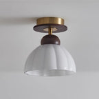 Contemporary Retro Walnut Wood Metal Glass Floral 1-light Semi-flush Mount Ceiling Light for Living Room