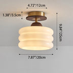 Contemporary Retro Walnut Wood Metal Glass Floral 1-light Semi-flush Mount Ceiling Light for Living Room