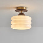 Contemporary Retro Walnut Wood Metal Glass Floral 1-light Semi-flush Mount Ceiling Light for Living Room