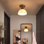 Contemporary Retro Walnut Wood Metal Glass Floral 1-light Semi-flush Mount Ceiling Light for Living Room