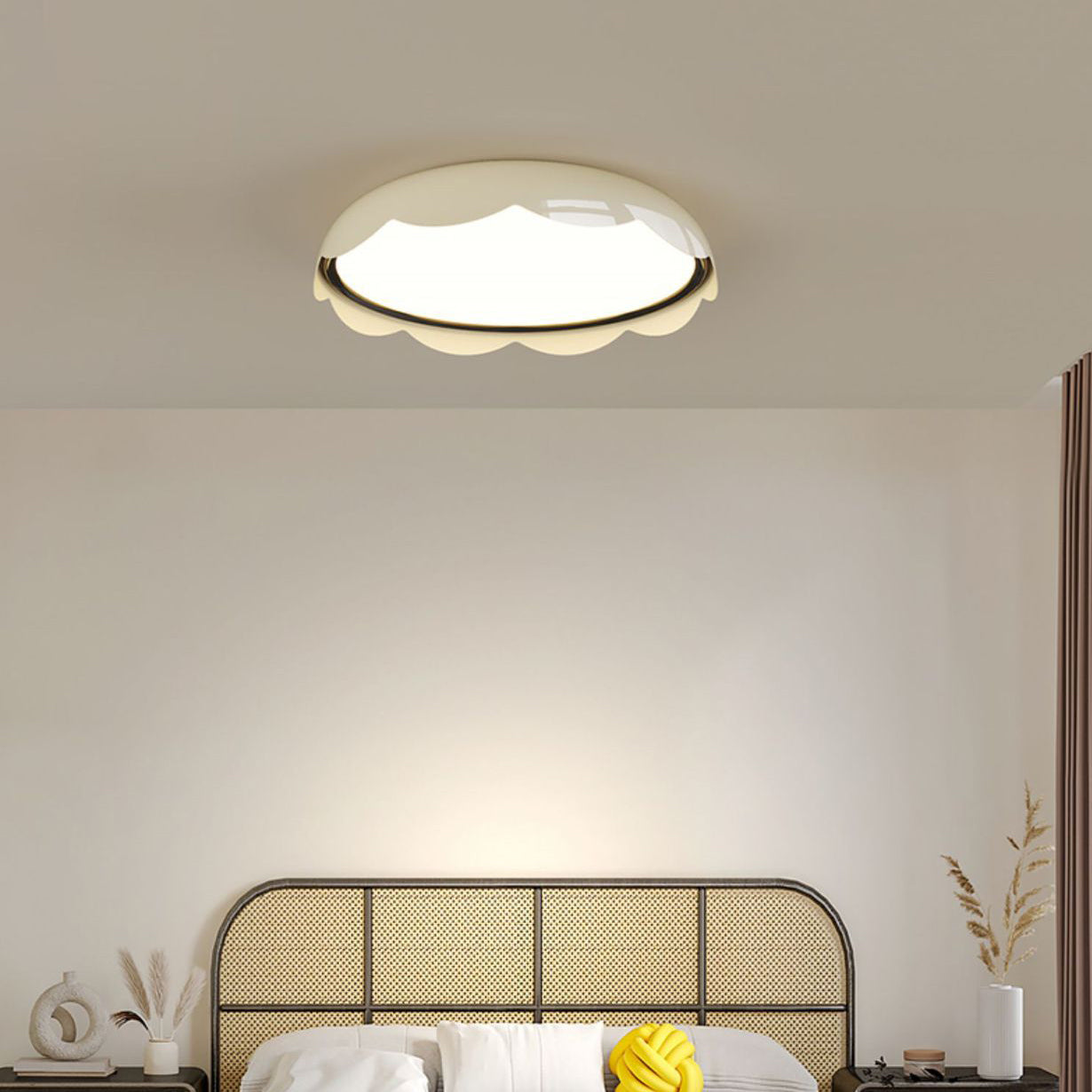 Modern Minimalist Iron & PE Wave Pattern LED Flush Mount Ceiling Light For Bedroom