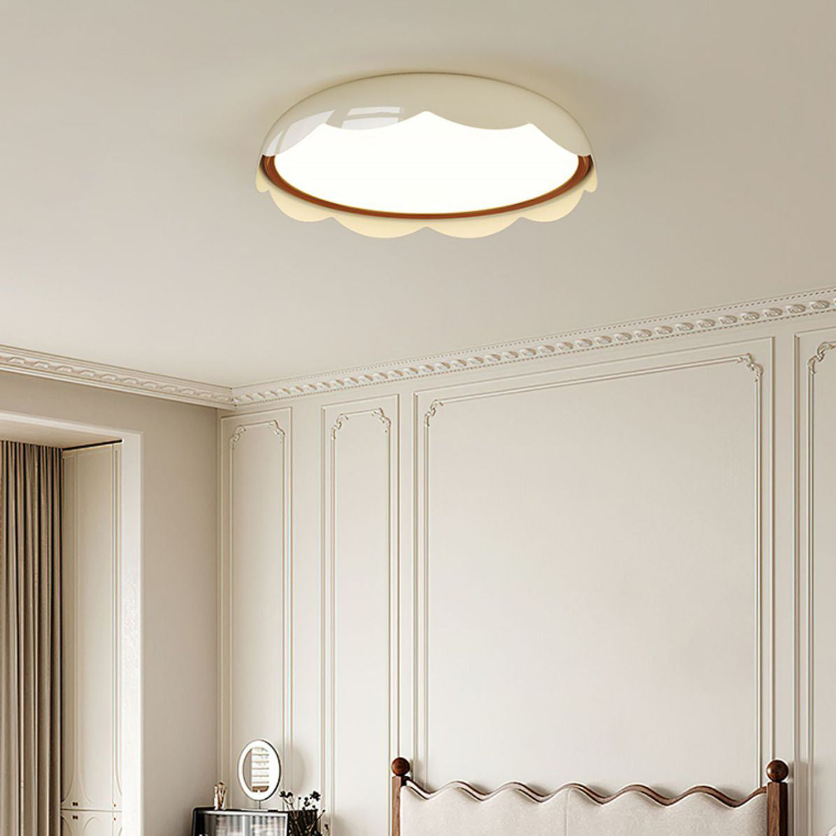 Modern Minimalist Iron & PE Wave Pattern LED Flush Mount Ceiling Light For Bedroom