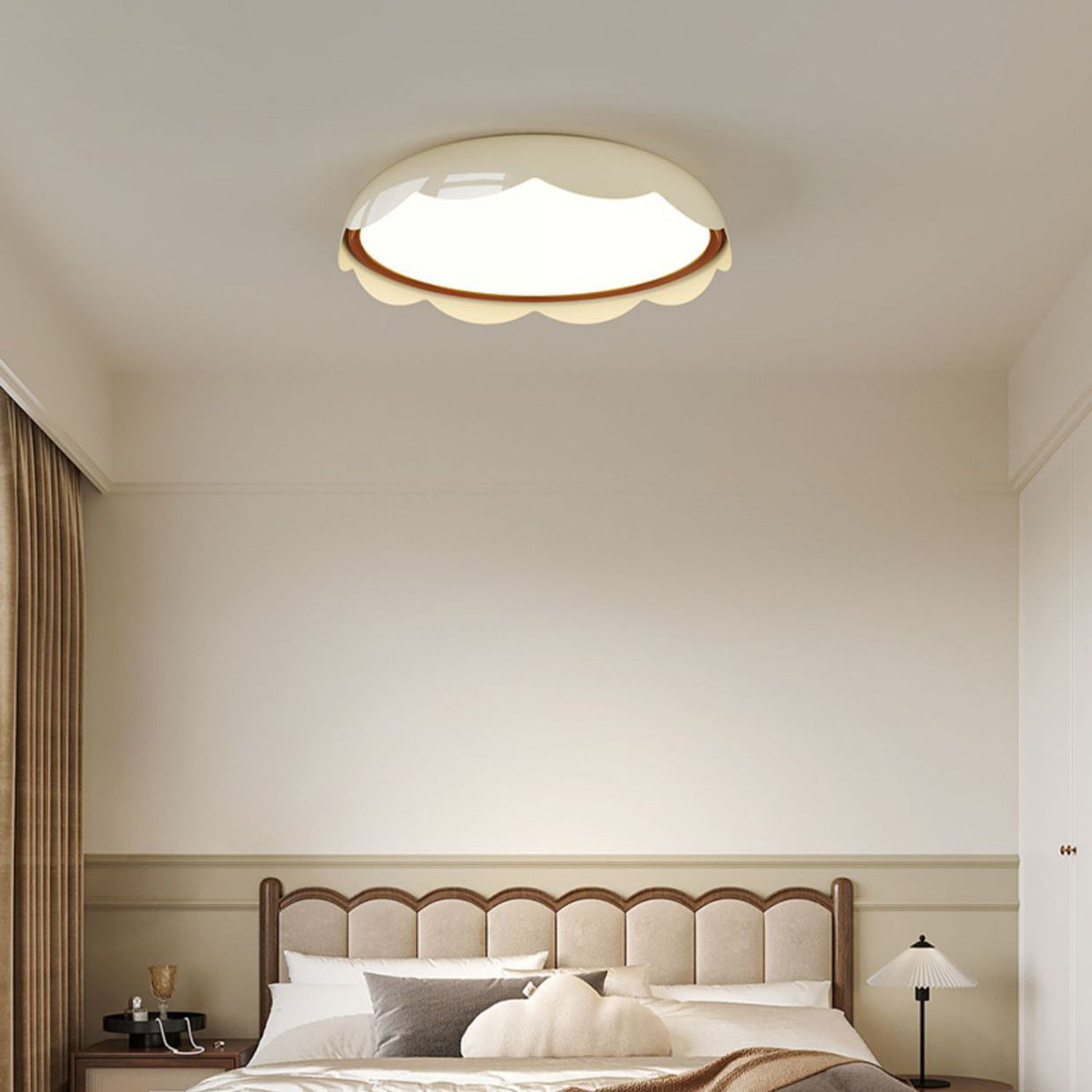 Modern Minimalist Iron & PE Wave Pattern LED Flush Mount Ceiling Light For Bedroom
