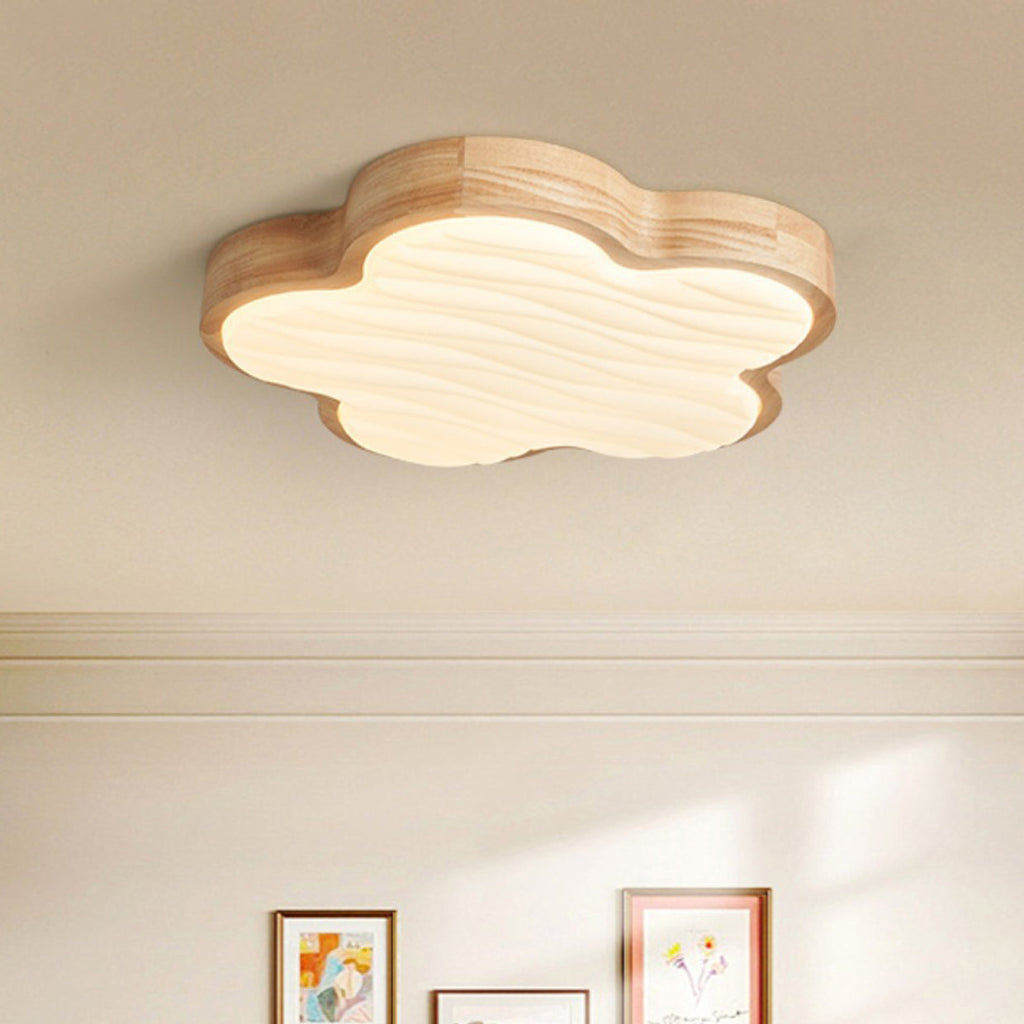 Contemporary Nordic Wood & Acrylic Floral LED Flush Mount Ceiling Light For Bedroom