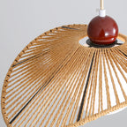 Contemporary Retro Iron Rattan & Glass Hat-Shaped 1-Light Pendant Light For Living Room