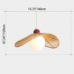 Contemporary Retro Iron Rattan & Glass Hat-Shaped 1-Light Pendant Light For Living Room