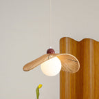 Contemporary Retro Iron Rattan & Glass Hat-Shaped 1-Light Pendant Light For Living Room