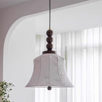 Modern Mid-Century Wood & Fabric Round Floral 1-Light Pendant Light For Living Room