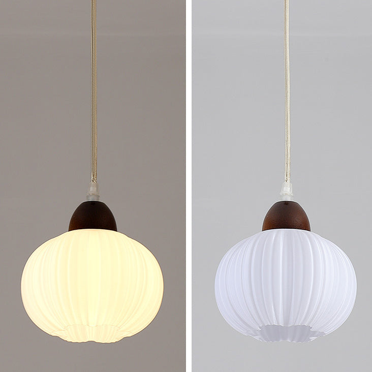 Contemporary Nordic Solid Wood & Acrylic Floral Stripe Round 1-Light Pendant Light For Living Room
