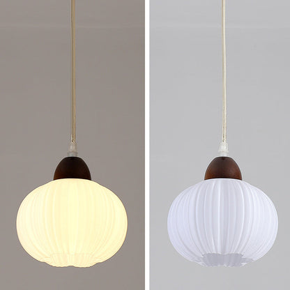 Contemporary Nordic Solid Wood & Acrylic Floral Stripe Round 1-Light Pendant Light For Living Room