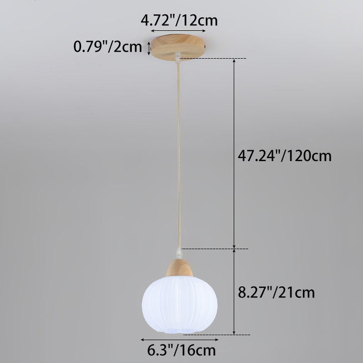 Contemporary Nordic Solid Wood & Acrylic Floral Stripe Round 1-Light Pendant Light For Living Room