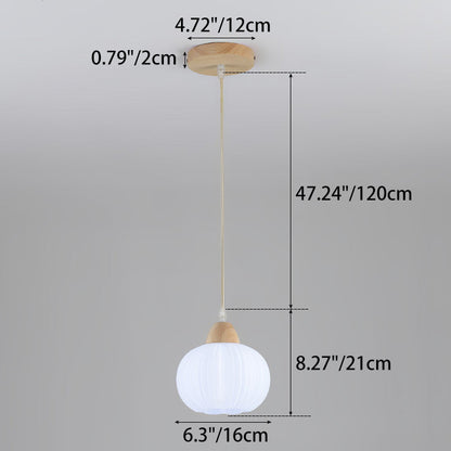 Contemporary Nordic Solid Wood & Acrylic Floral Stripe Round 1-Light Pendant Light For Living Room