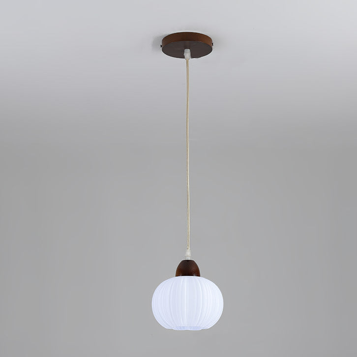 Contemporary Nordic Solid Wood & Acrylic Floral Stripe Round 1-Light Pendant Light For Living Room