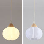 Contemporary Nordic Solid Wood & Acrylic Floral Stripe Round 1-Light Pendant Light For Living Room