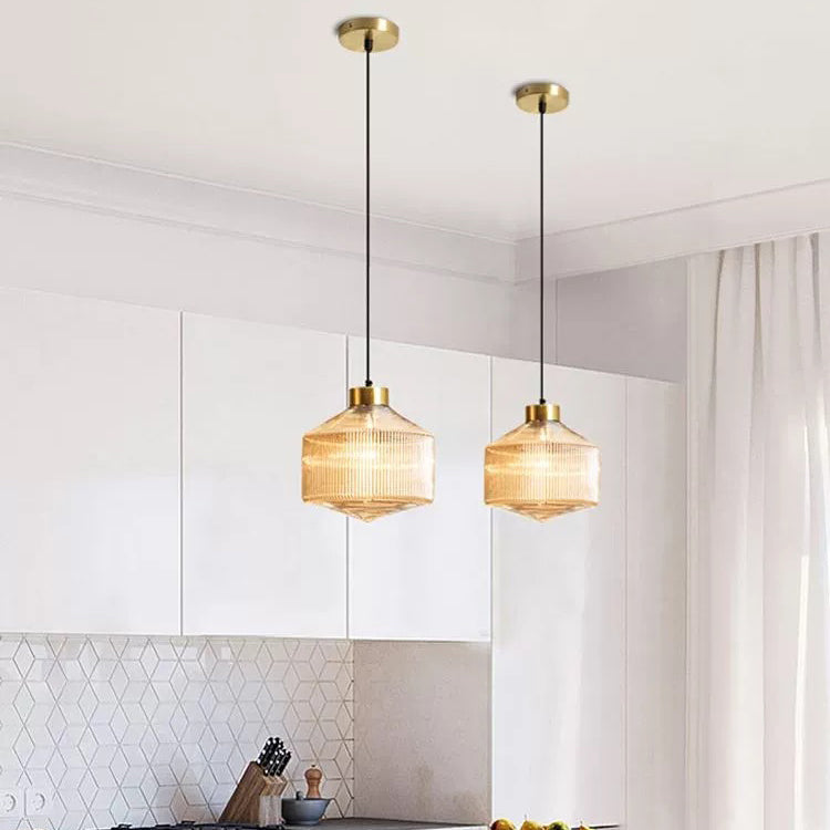 Contemporary Nordic Carbon Steel Textured Glass 1-Light Pendant Light For Living Room