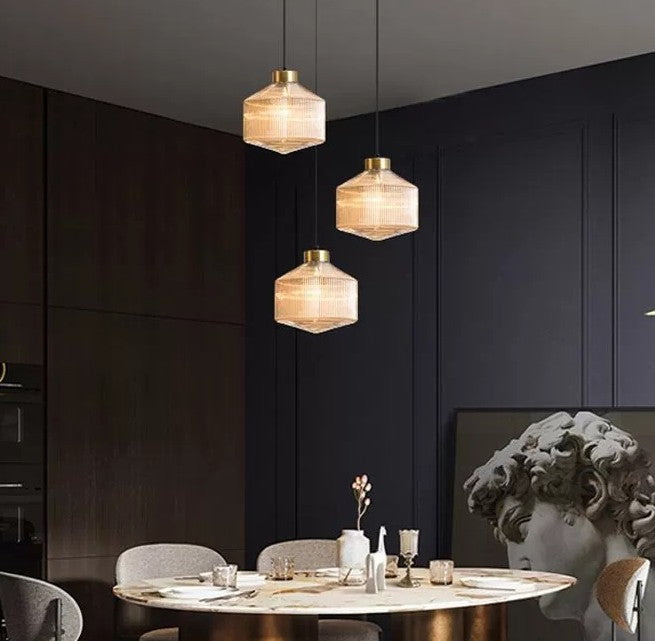 Contemporary Nordic Carbon Steel Textured Glass 1-Light Pendant Light For Living Room