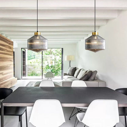 Contemporary Nordic Carbon Steel Textured Glass 1-Light Pendant Light For Living Room