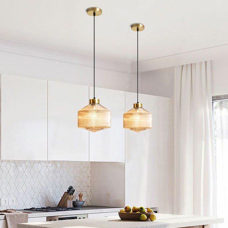 Contemporary Nordic Carbon Steel Textured Glass 1-Light Pendant Light For Living Room