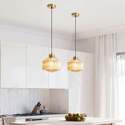 Contemporary Nordic Carbon Steel Textured Glass 1-Light Pendant Light For Living Room