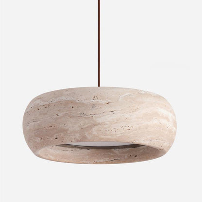 Contemporary Nordic Travertine and Walnut Oval LED Pendant Light for Bedroom