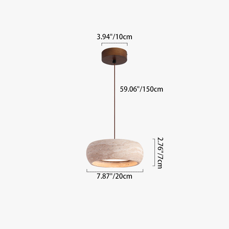 Contemporary Nordic Travertine and Walnut Oval LED Pendant Light for Bedroom