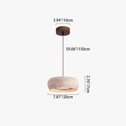 Contemporary Nordic Travertine and Walnut Oval LED Pendant Light for Bedroom