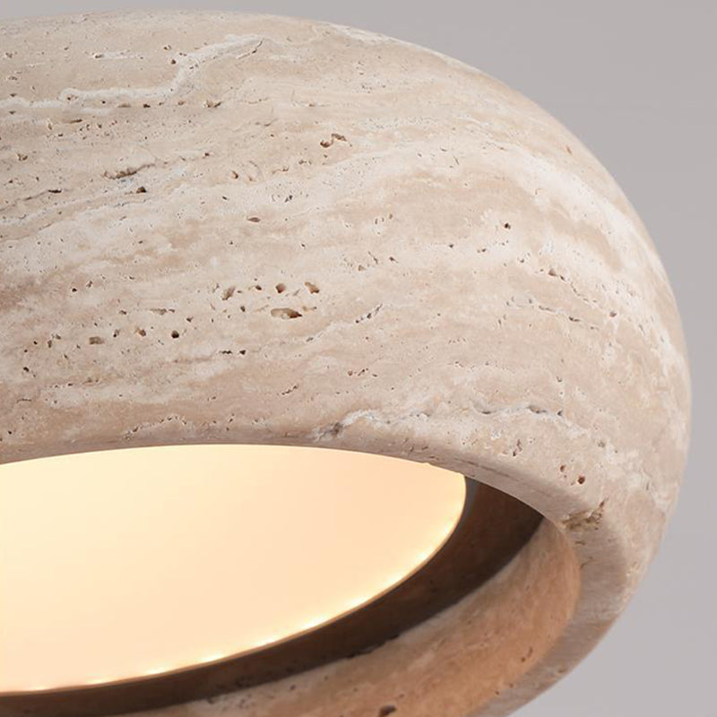 Contemporary Nordic Travertine and Walnut Oval LED Pendant Light for Bedroom