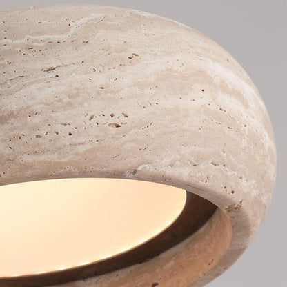 Contemporary Nordic Travertine and Walnut Oval LED Pendant Light for Bedroom