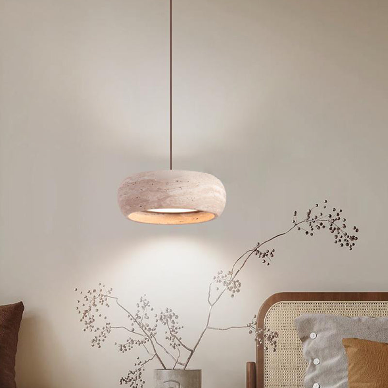 Contemporary Nordic Travertine and Walnut Oval LED Pendant Light for Bedroom