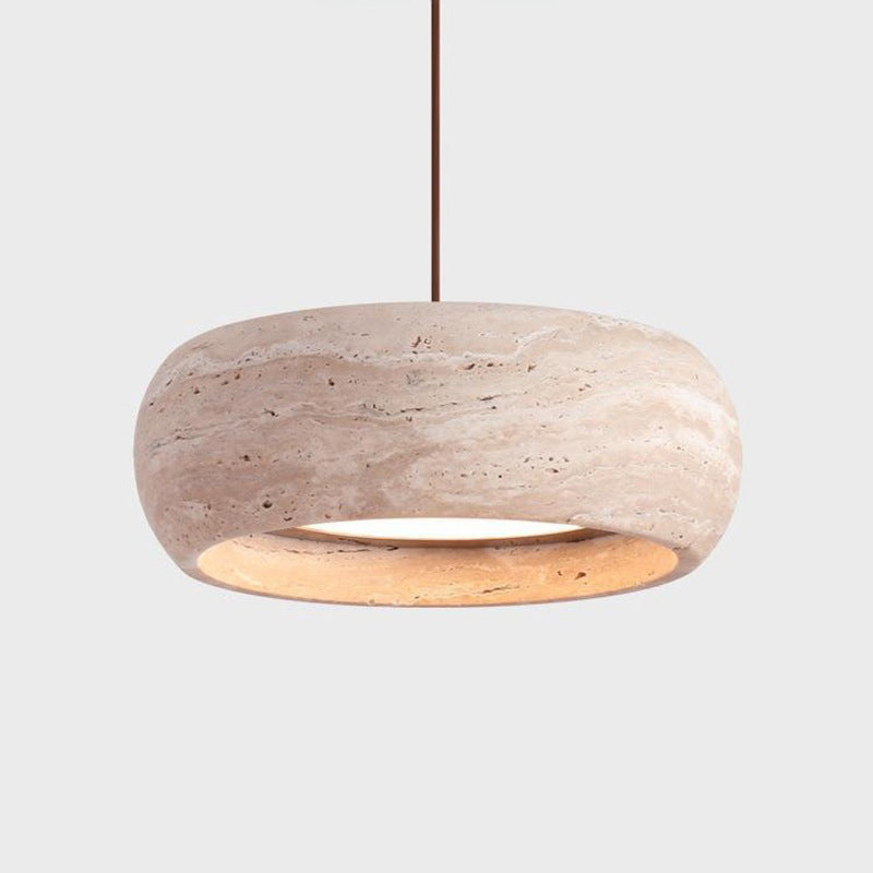 Contemporary Nordic Travertine and Walnut Oval LED Pendant Light for Bedroom