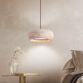 Contemporary Nordic Travertine and Walnut Oval LED Pendant Light for Bedroom