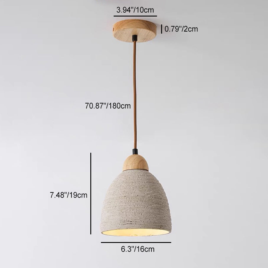 Modern Mid-century Wood & Cement Round Dome 1-light Pendant Light for Living Room