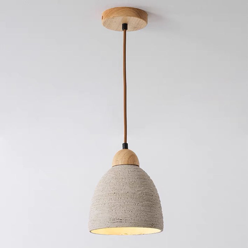 Modern Mid-century Wood & Cement Round Dome 1-light Pendant Light for Living Room