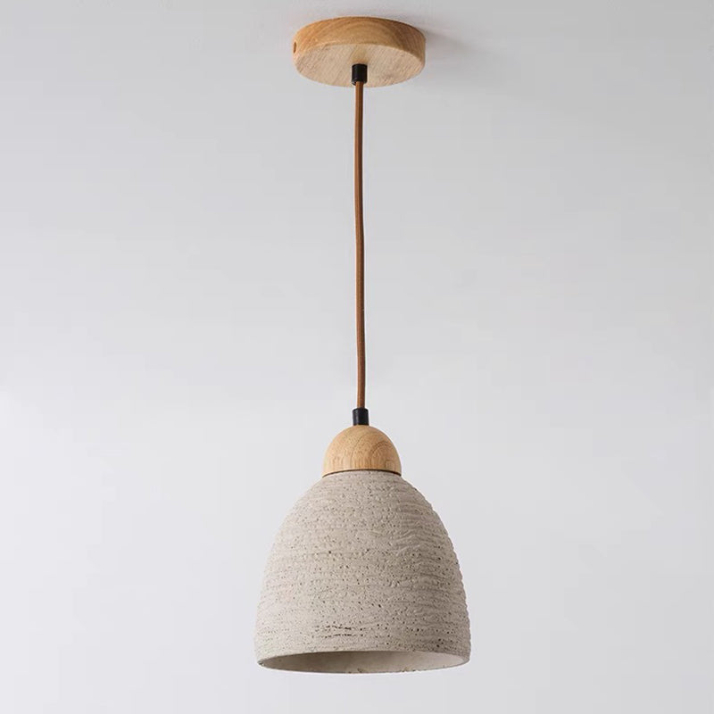 Modern Mid-century Wood & Cement Round Dome 1-light Pendant Light for Living Room