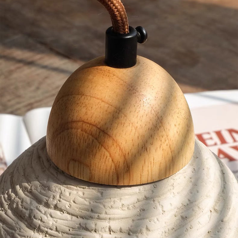 Modern Mid-century Wood & Cement Round Dome 1-light Pendant Light for Living Room