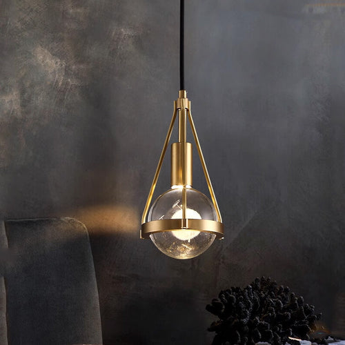 Modern Luxury Brass & Crystal Globe 1-Light Pendant Light For Living Room
